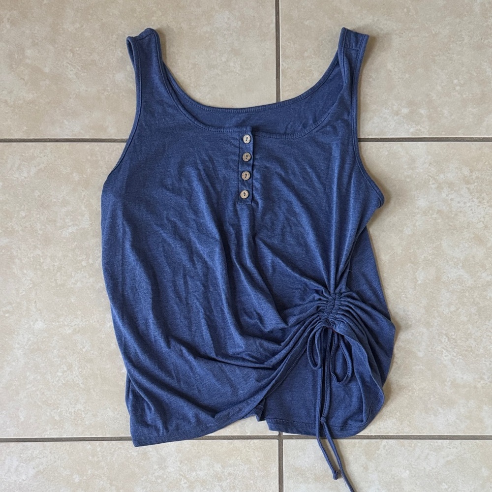 Blue Tank Top with Button and String Detail